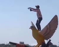 गरुड प्रतिमेवर डान्स करून व्हिडिओ व्हायरल करणारा युवक अटकेत
